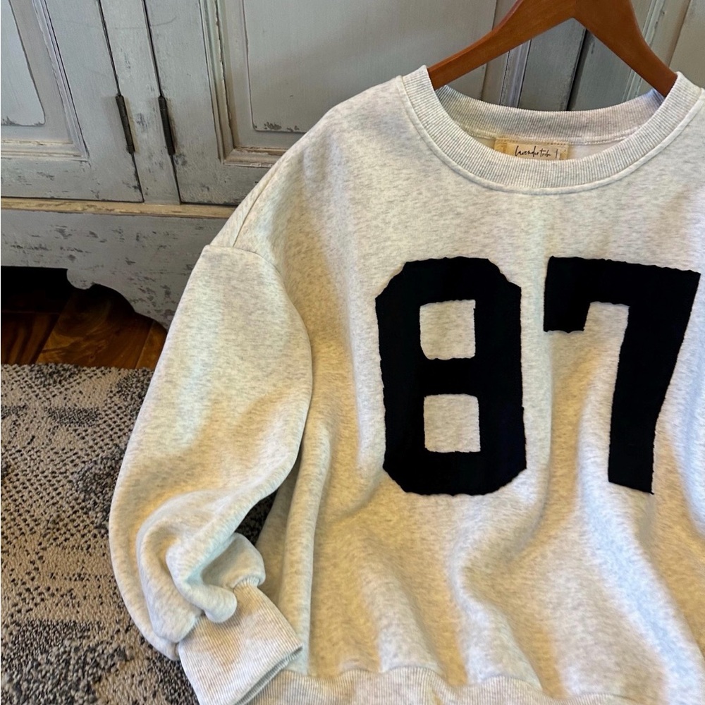 Varsity Letter Cozy Oversized Cozy Grey Sweatshirt Top Sweater - Picture 6 of 8